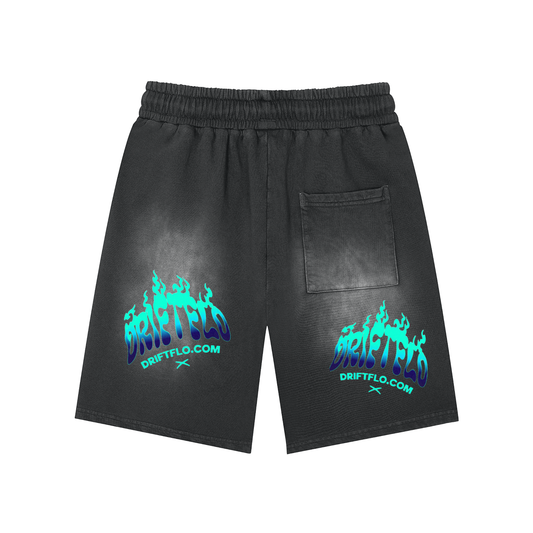 Rectangle Patch Monkey Washed Shorts  - 360 GSM