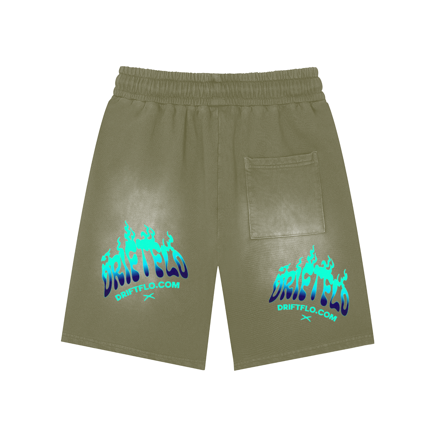 Rectangle Patch Monkey Washed Shorts  - 360 GSM