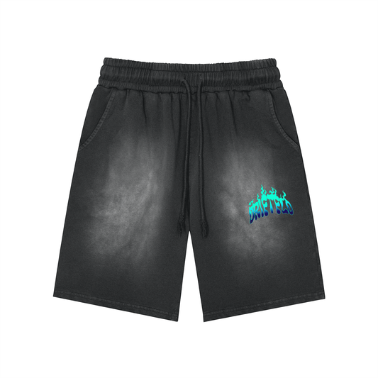 Rectangle Patch Monkey Washed Shorts  - 360 GSM